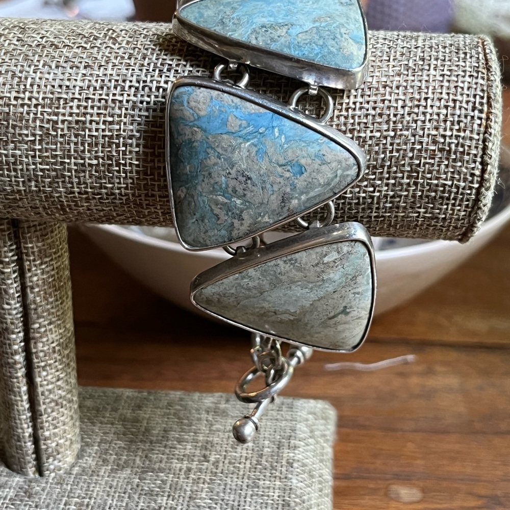 Charles Albert vintage sterling silver Triangular Natural Blue Stone Bracelet!